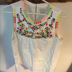 J. Crew White Sleeveless Embellished Blouse